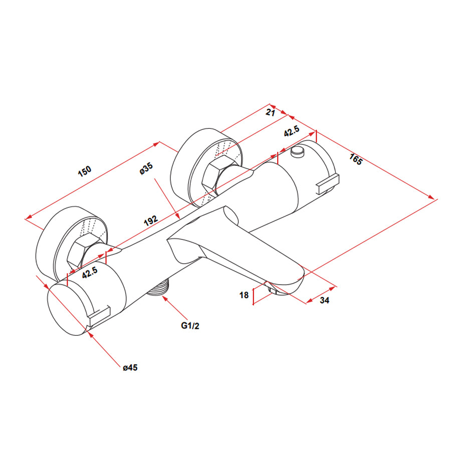 Gruppo vasca esterno termostatico completo di kit doccia con flessibile modello Jane