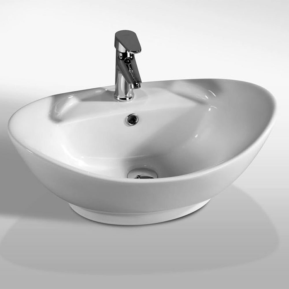 Lavabo d'appoggio bianco lucido Nero Ceramica con troppo pieno e foro rubinetto