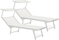 Set 2 Lettini Prendisole da Giardino 71x186x106,5h cm Cross con Tettuccio Text Bianco