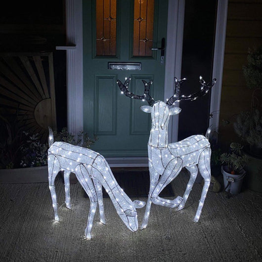 Renne di Natale Luminose Decorazione da Esterno per la Casa Luci LED Bianco Ghiaccio Figure Luminosa Luci di Natale - Maschio & Femmina - Bianco