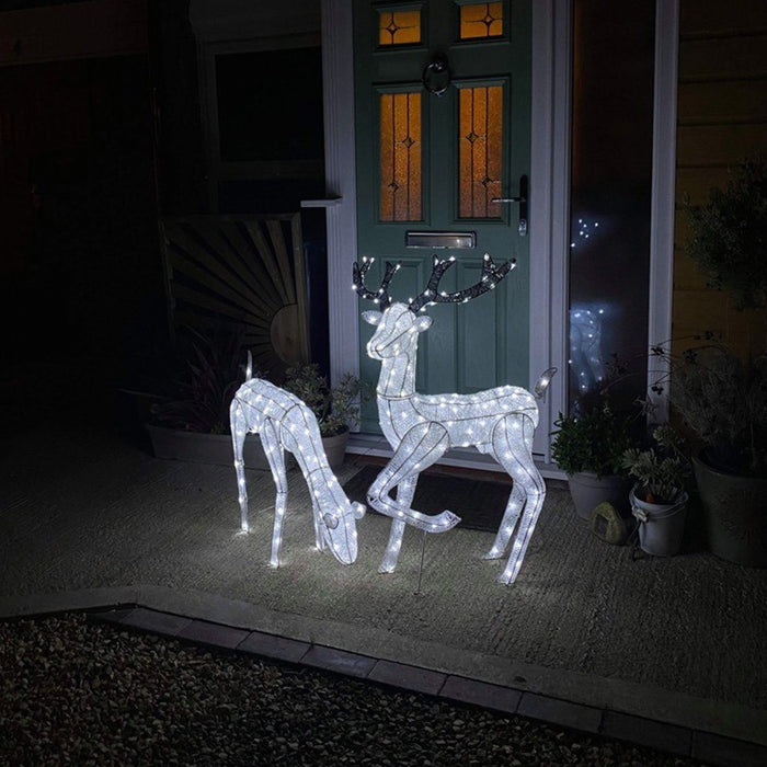 Renne di Natale Luminose Decorazione da Esterno per la Casa Luci LED Bianco Ghiaccio Figure Luminosa Luci di Natale - Maschio & Femmina - Bianco