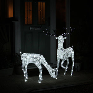 Renne di Natale Luminose Decorazione da Esterno per la Casa Luci LED Bianco Ghiaccio Figure Luminosa Luci di Natale - Maschio & Femmina - Bianco