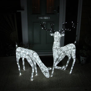 Renne di Natale Luminose Decorazione da Esterno per la Casa Luci LED Bianco Ghiaccio Figure Luminosa Luci di Natale - Maschio & Femmina - Bianco