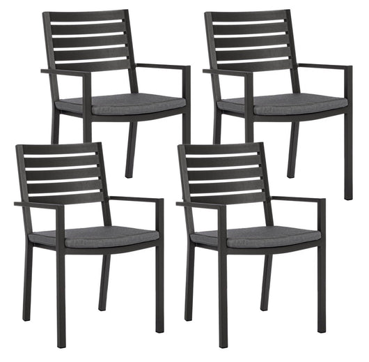 Set 4 Sedie da Giardino 55x56,5x86,5h cm con Braccioli e Cuscini Helina Antracite