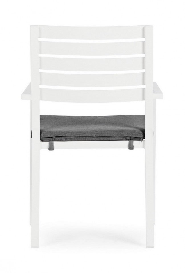 Set 4 Sedie da Giardino 55x56,5x86,5h cm con Braccioli e Cuscini Helina Bianco