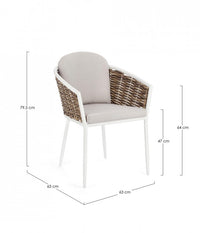 Set 4 Sedie 63x63x79,5h cm con Braccioli e Cuscini Maribela Bianco