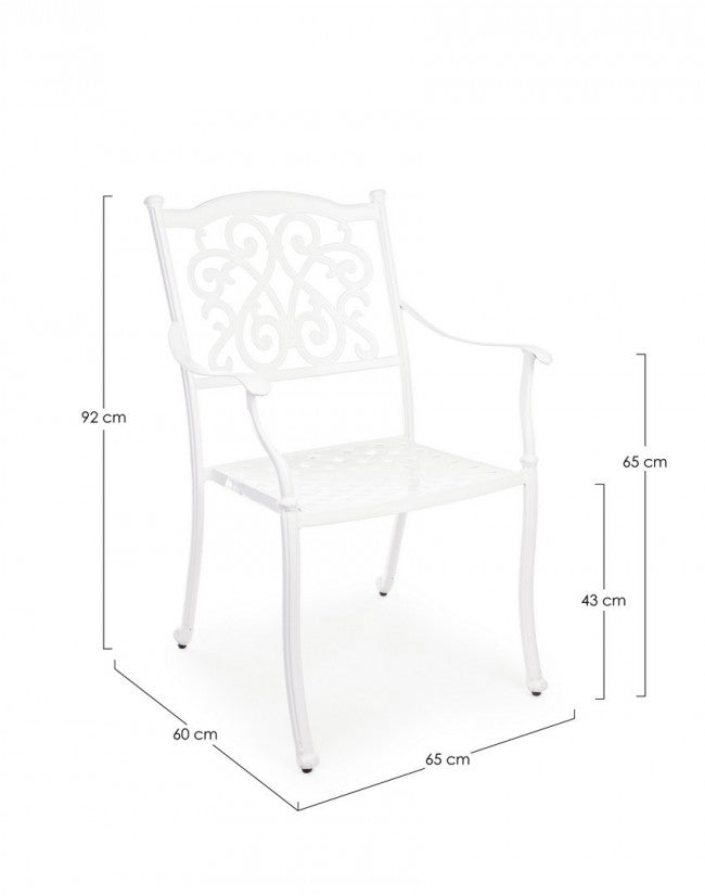 Set 4 Sedie da Giardino 65x60x92h cm con Braccioli Ivrea Bianco