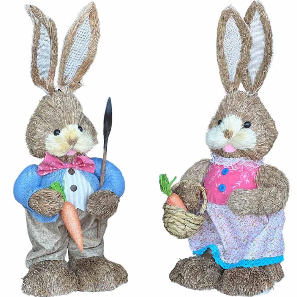 Coniglio pasquale rabbit in paglia rafia alto 60 cm per decorazioni