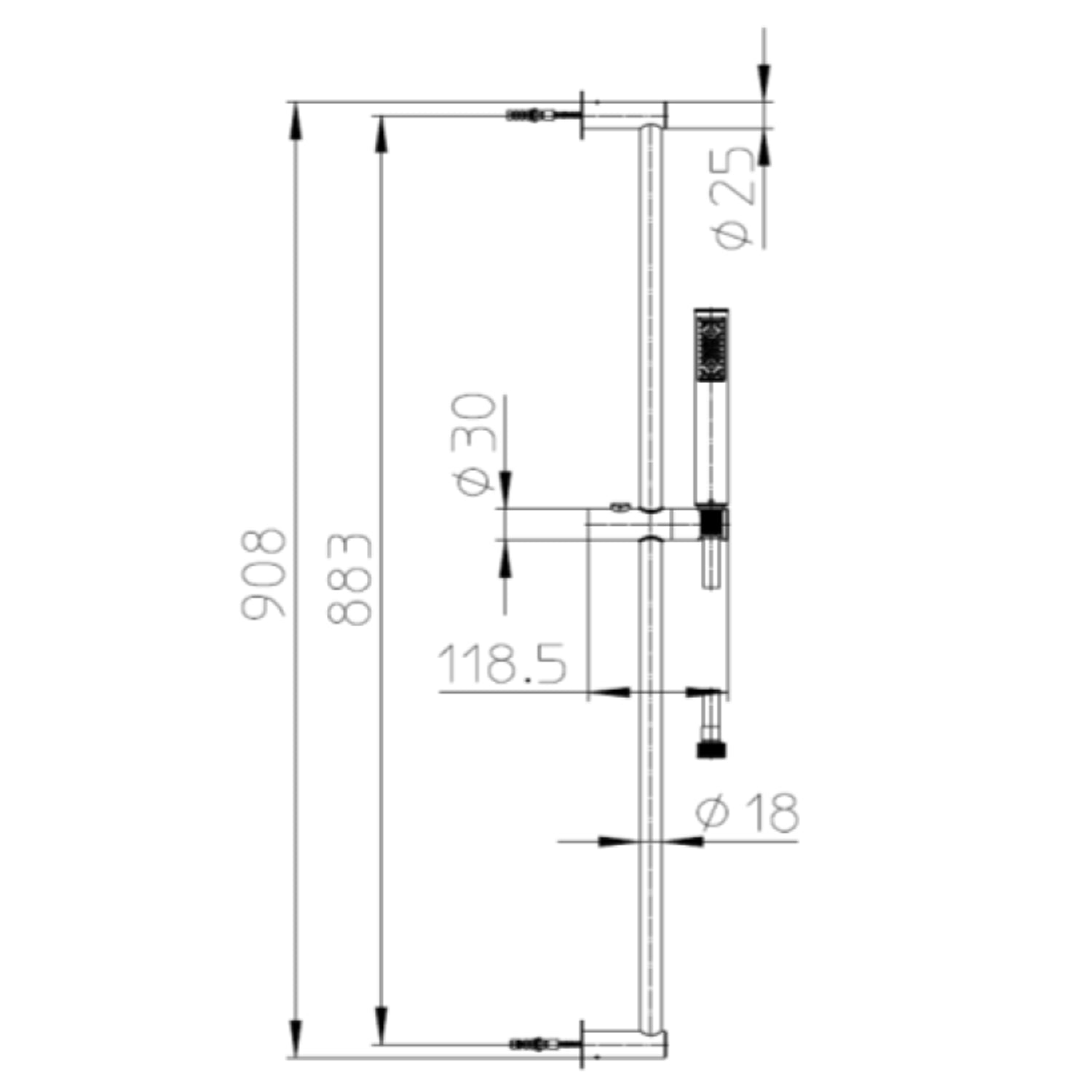 Saliscendi doccia satinato Bossini Zen Inox con asta da 90 cm