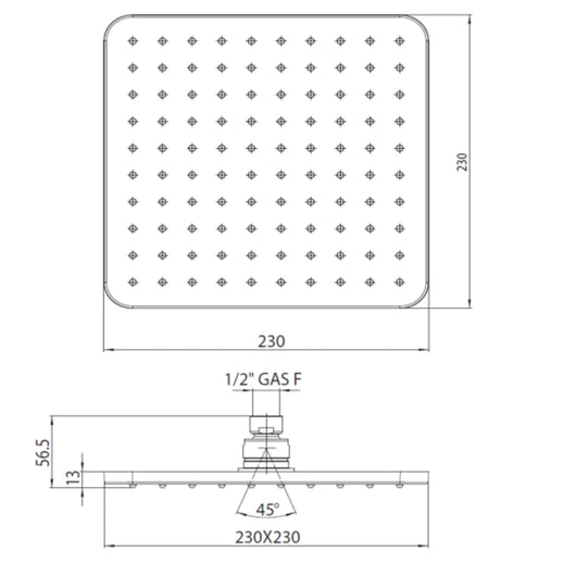 Soffione doccia quadro a soffitto Bossini Cosmo 23x23 nero opaco con braccio 300 mm