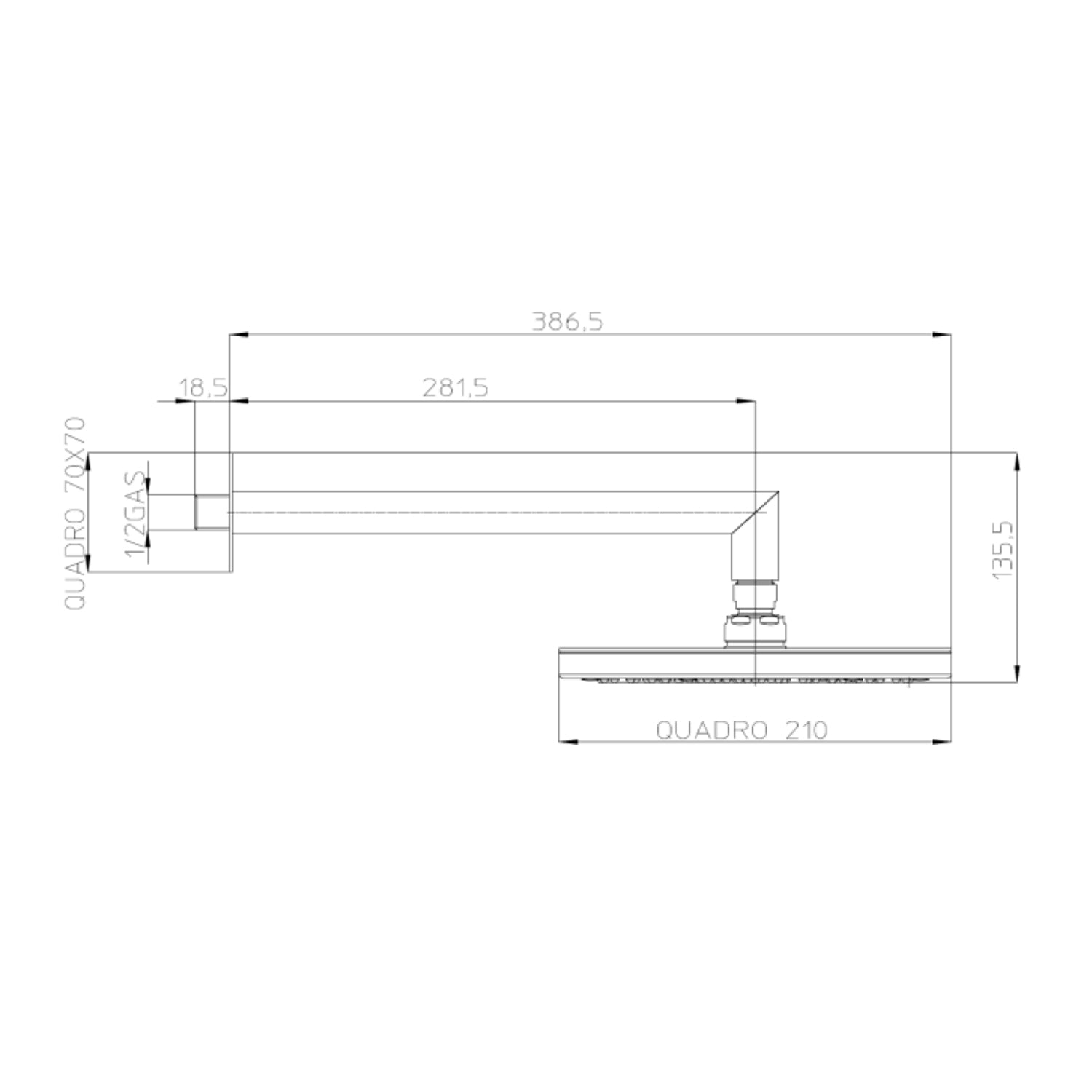 Soffione doccia quadro a parete Bossini Cosmo 21x21 nero opaco con braccio 300 mm