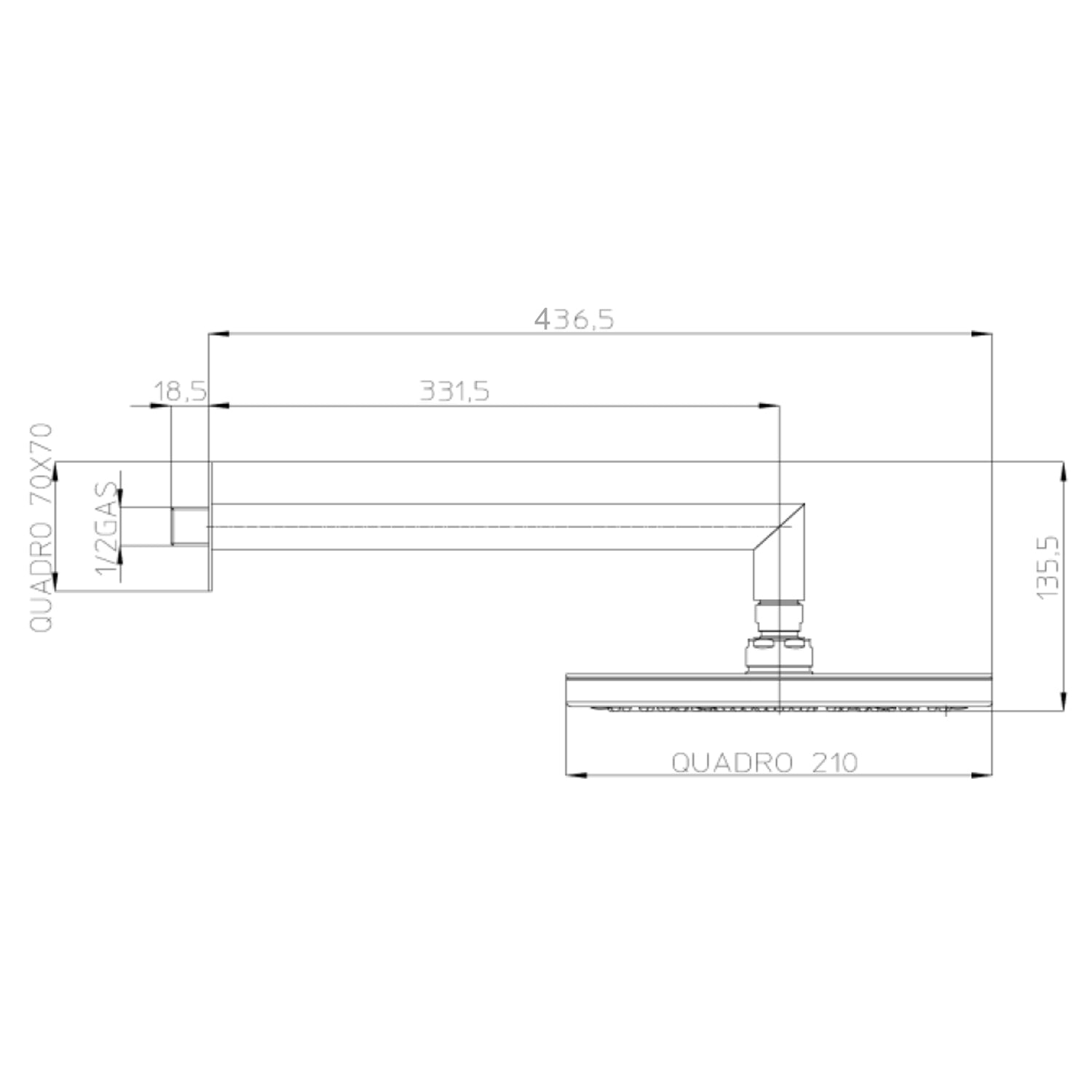 Soffione doccia quadro a parete Bossini Cosmo 21x21 nero opaco con braccio 350 mm