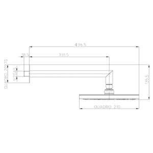 Soffione doccia quadro a parete Bossini Cosmo 21x21 nero opaco con braccio 350 mm