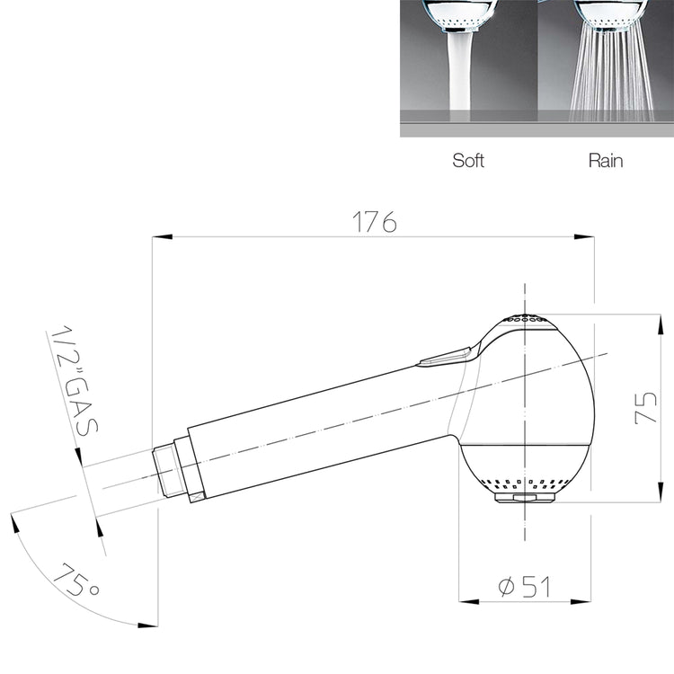 Doccetta cucina abs cromato 2 getti Bossini Kappa diametro 52,5 mm