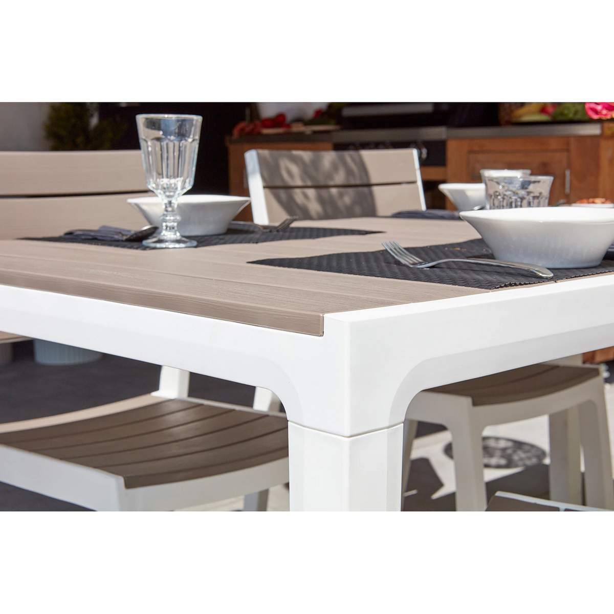 Tavolo da Esterno Giardino Doghe Resina Harmony Cappuccino Bianco Keter