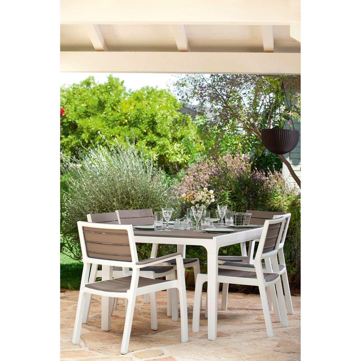 Tavolo da Esterno Giardino Doghe Resina Harmony Cappuccino Bianco Keter