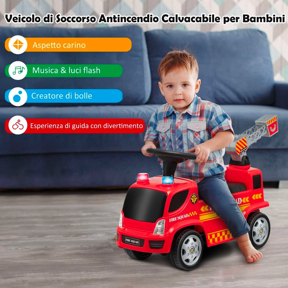 Camion Pompieri Cavalcabile per Bambini Sparabolle Rosso