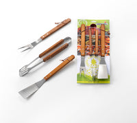 Set Accessori Barbecue Ompagrill Pinza Paletta Forchettone Acciaio Manico Legno