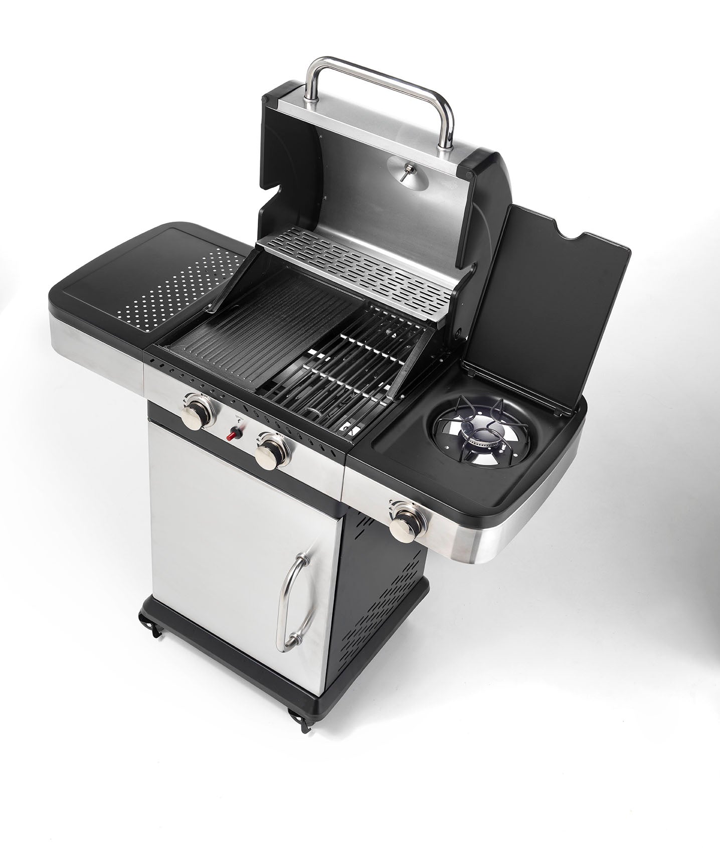 Barbecue a Gas Indianapolis 3 Ompagrill Bruciatori 3 Kw Fornello Laterale Ruote