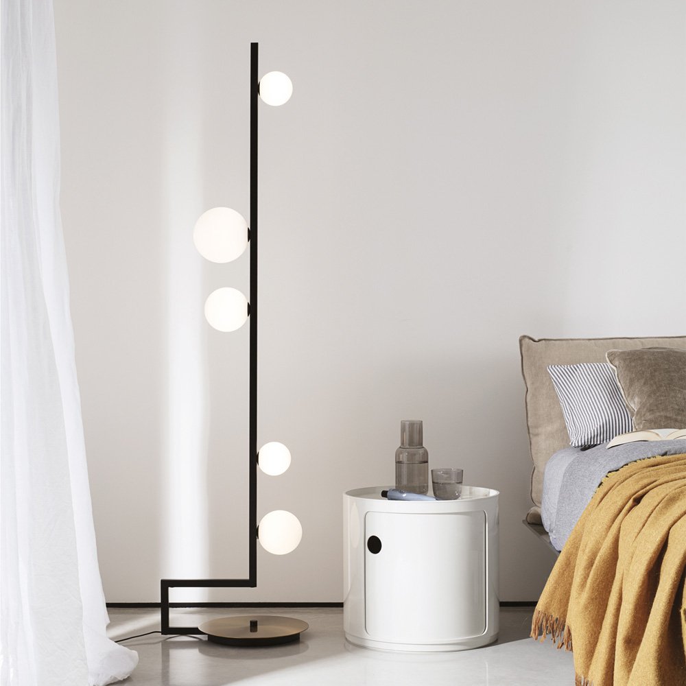 Piantana Industrial-Minimal Birds Metallo Nero 5 Luci G9 3W 3000K Luce Calda