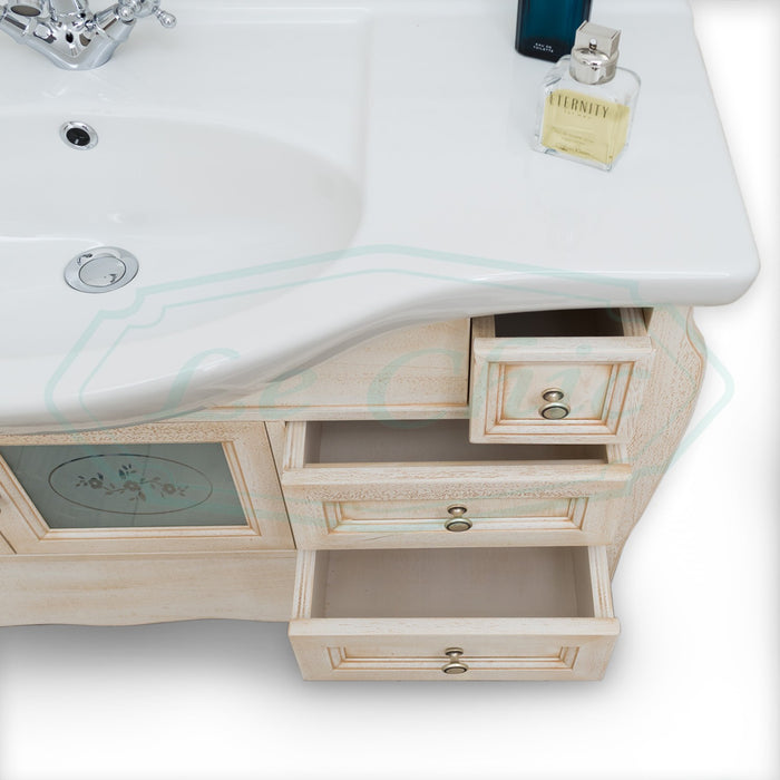 Arredo bagno in legno avorio decapè - 85 cm