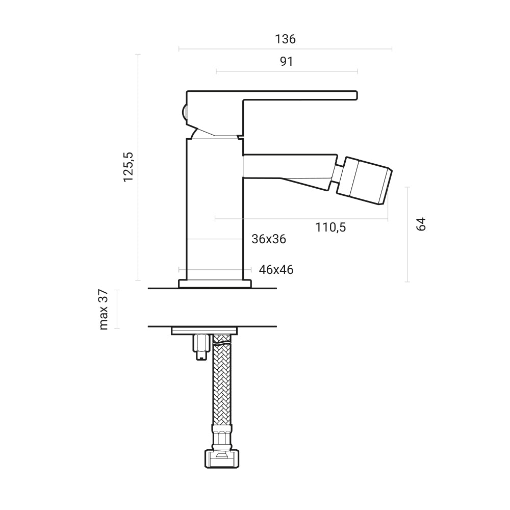 Miscelatore bidet monocomando Square ottone cromato con piletta di scarico click-clack