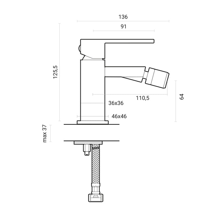 Miscelatore bidet monocomando Square ottone cromato con piletta di scarico click-clack