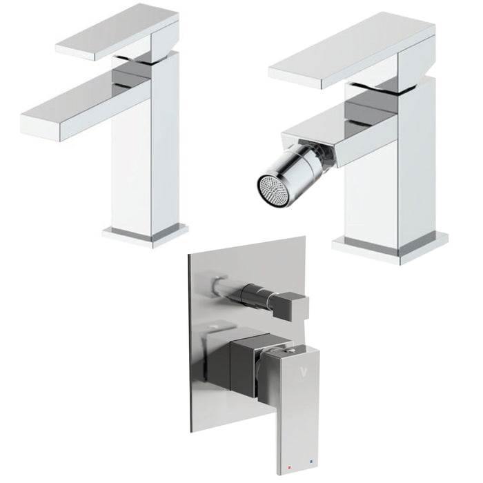 Composizione Square con miscelatore lavabo, bidet e doccia con deviatore 2 vie