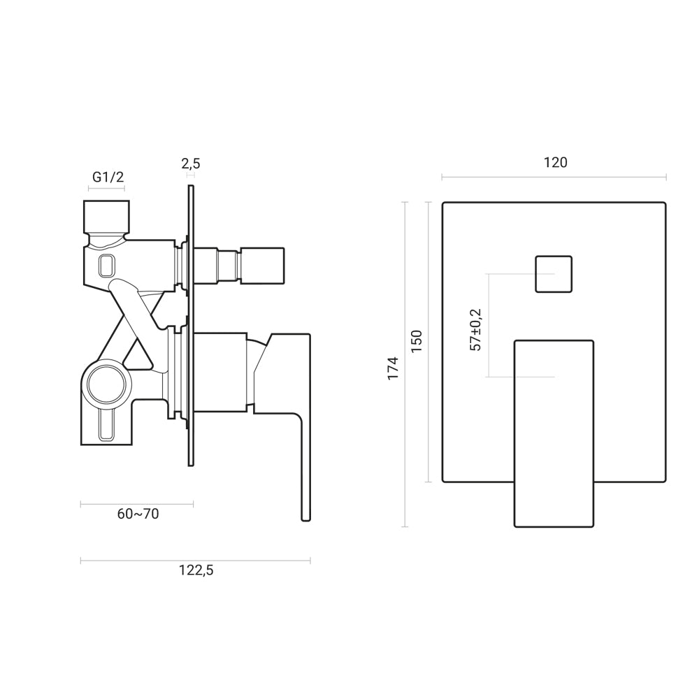 Composizione Square con miscelatore lavabo, bidet e doccia con deviatore 2 vie