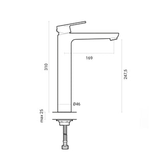 Miscelatore monocomando lavabo alto Orion con piletta di scarico click-clack