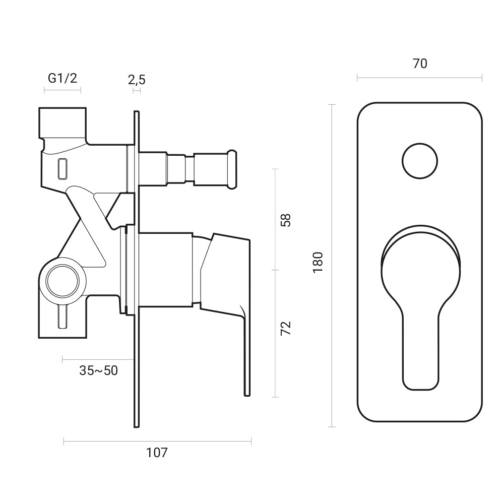 Miscelatore doccia incasso Brezza con deviatore 2 vie ottone cromato con placca Slim 