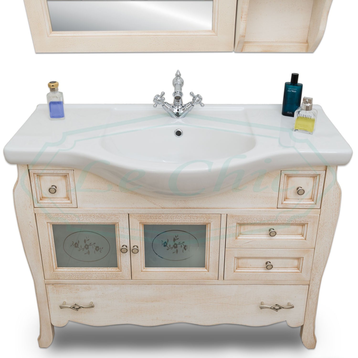 Arredo bagno in legno avorio decapè - 85 cm