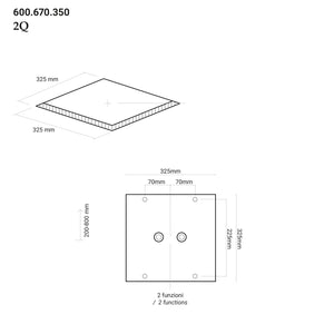 Soffione doccia quadro ad incasso 35x35 cm a 2 vie in acciaio inox 304  lucidato a specchio