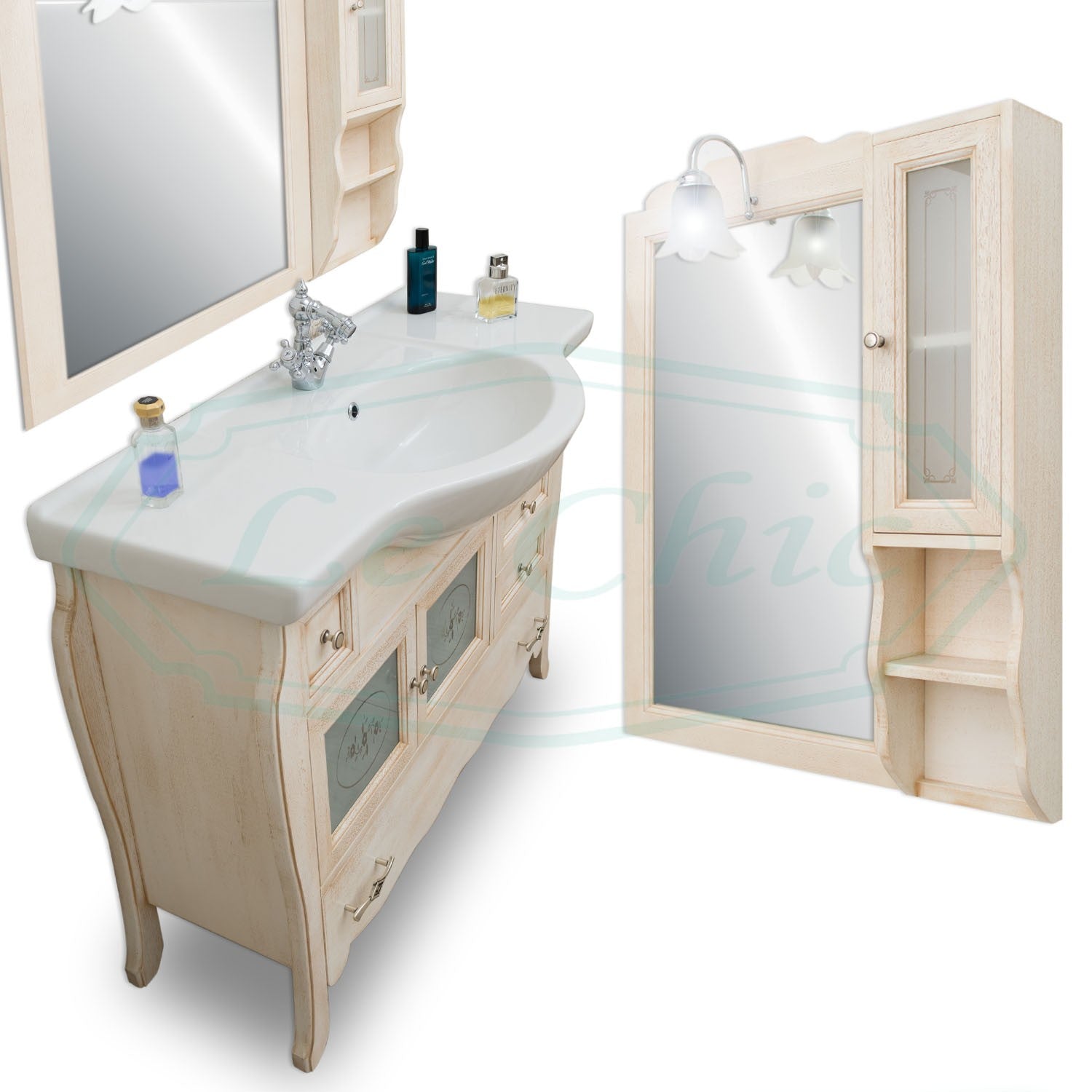 Arredo bagno in legno avorio decapè - 85 cm