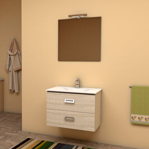 Mobile bagno sospeso QUADRO 75x46 cm frassino tranchÃ¨ con lavabo in ceramica