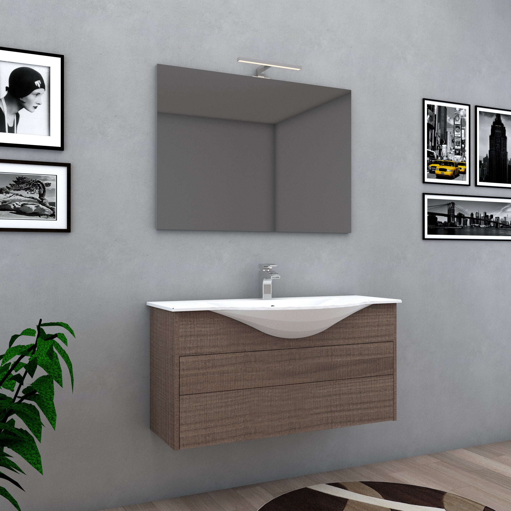 Mobile bagno sospeso ITALY 103 cm 103x47 noce tranchÃ¨ con cassetti chiusura push to open