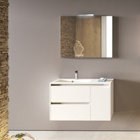 Mobile bagno sospeso FLIP 90 cm 90x50 frontale e lati bianco lucido cassetti ammortizzati