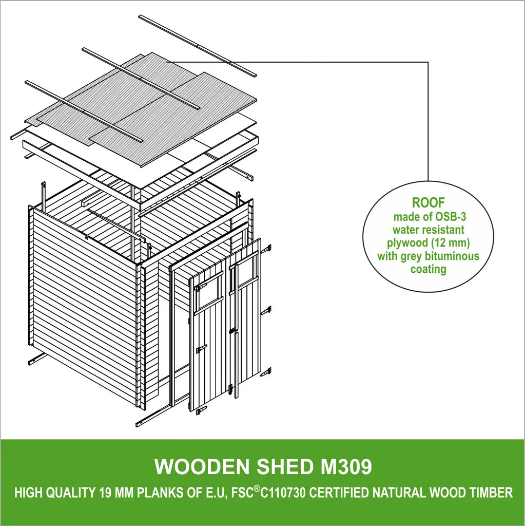 TIMBELA M309 Casetta da Giardino in Legno per Esterni - A200x204x204cm/3.53 m2