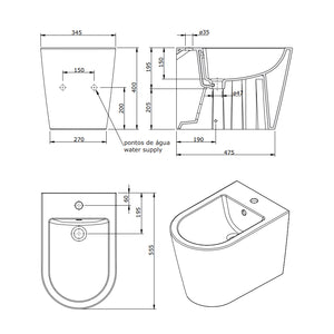 Sanitari filomuro moderni Sanindusa Urb.Y PLUS 55 wc, bidet e sedile soft close