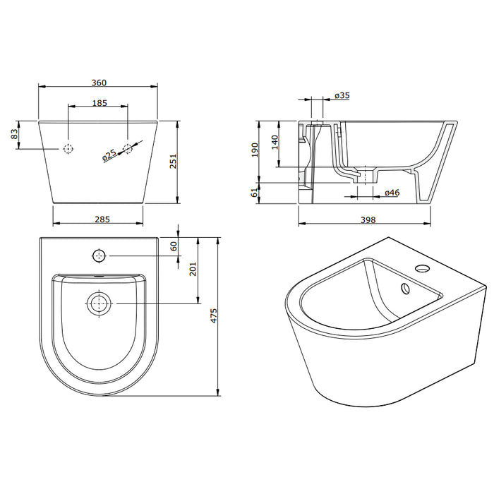 Sanitari Sospesi Sanindusa Urb.Y PLUS 48 wc, bidet e sedile soft close