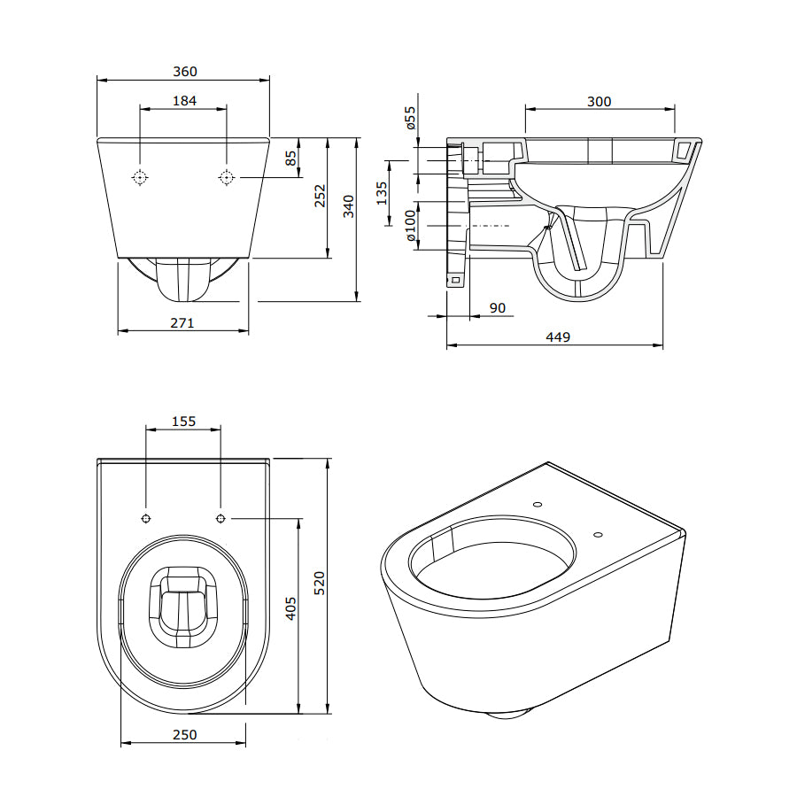 Sanitari sospesi Sanindusa Urb.Y PLUS 52 wc, bidet e sedile soft close