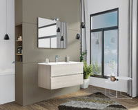 MOBILE BAGNO CON LAVABO E SPECCHIO INCLUSI FINITURA ROVERE GRIGIO 105X47X53H Cm