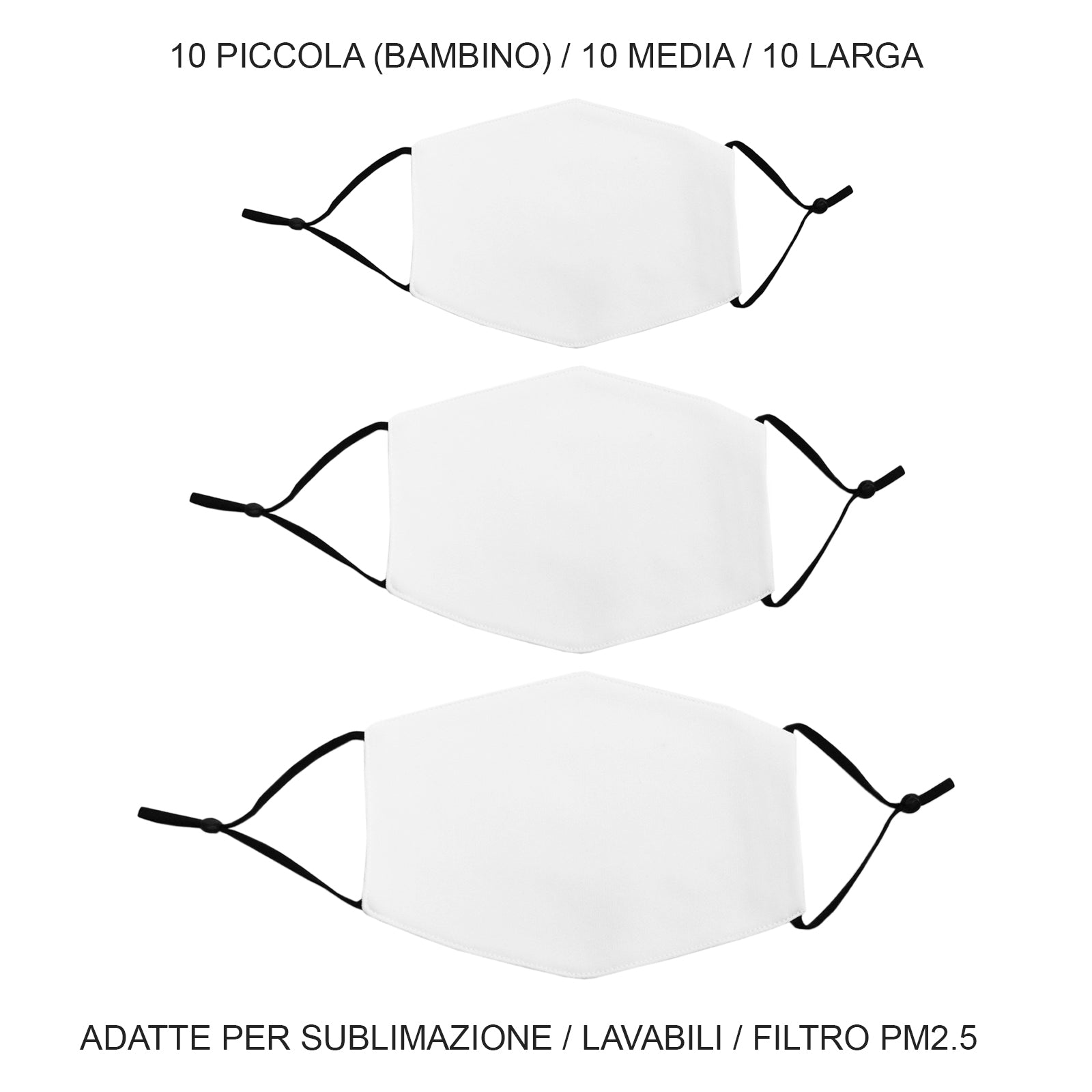 Mascherine per Sublimazione Personalizzabili Bianche Trasferimento a Caldo Termopresse - Miste - 30 Pezzi (10 Piccole + 10 Medie + 10 Grandi)