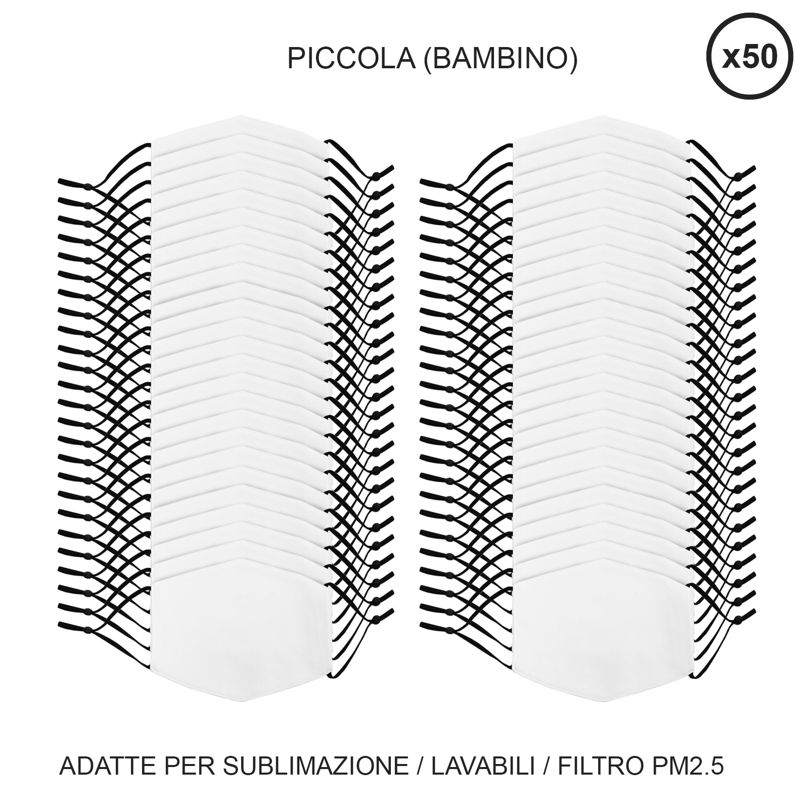 Le dimensioni delle maschere PIXMAX sono di 18 x 13cm per bambini, e il trattamento di sublimazione richiede 50 secondi