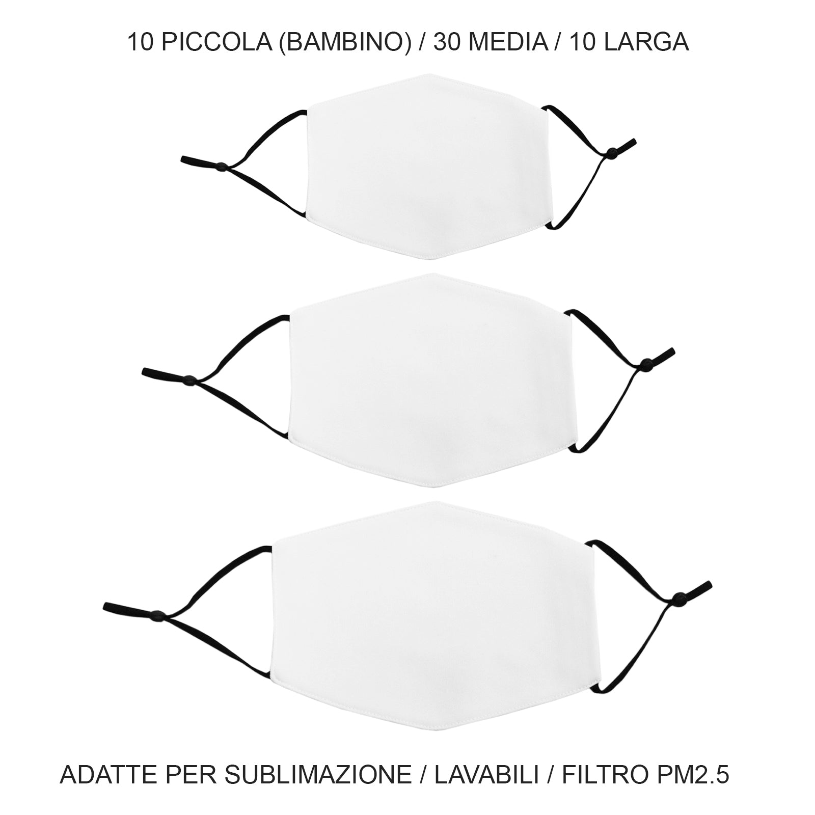 Mascherine per Sublimazione Personalizzabili Bianche Trasferimento a Caldo Termopresse - Miste - 50 Pezzi