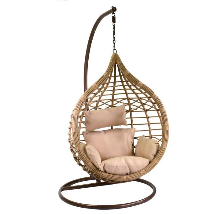 Dondolo pensile polyrattan Renton beigecon supporto e cuscino cm100x80h200