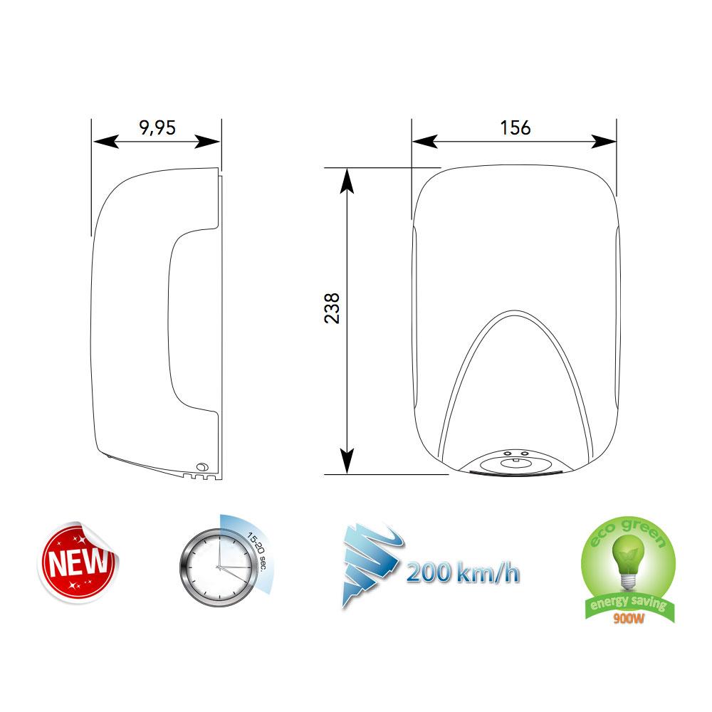 Asciugamani Elettrico con Fotocellula 900W Vama Smart Jet Mini LF ABS Cromato