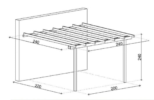 Pergola addossata gazebo pino massello impregnato cm.240x240