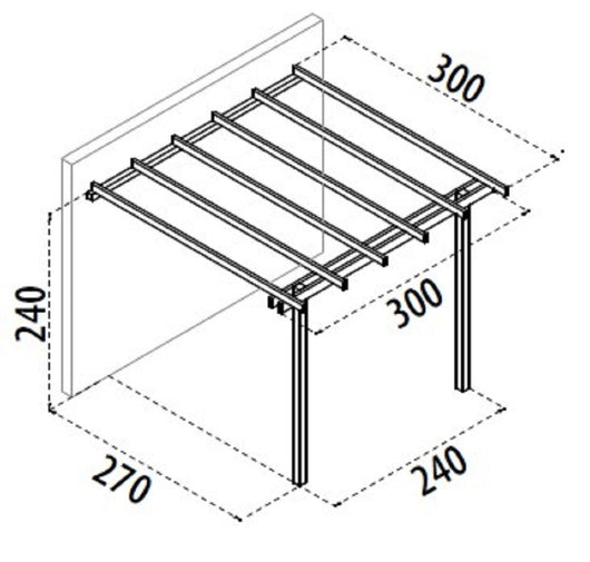 Pergola addossata gazebo pino massello impregnato cm.300x300