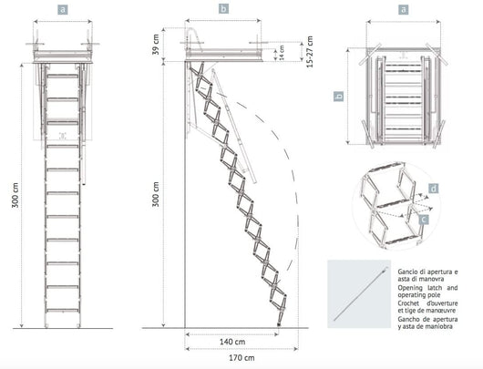 SCALA RETRATTILE A PANTOGRAFO PER SOFFITTA 45X70 H300 IN ACCIAIO SCARI PANTO